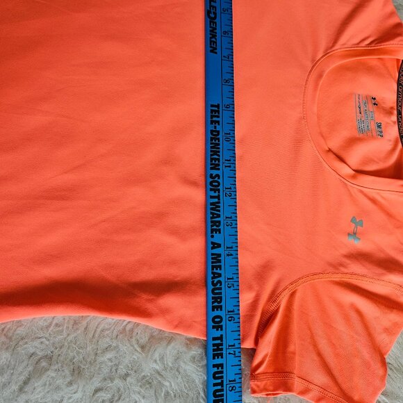 Under Amour Women's Orange Fitted Heatgear Short Sleeve Crew-Neck Shirt Size S - Picture 4 of 7